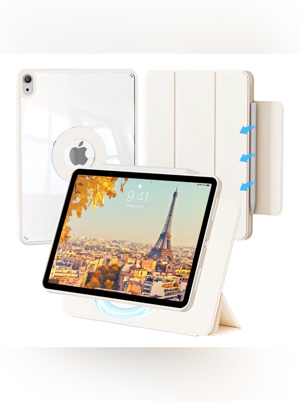 Apple iPad Case with Magnetic Pencil Slot - Cream White